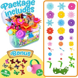 FUNZBO Flower Garden Building Toys - STEM Toy Gardening Gift for Kids, Toddler Girls Toys, Sorting and Stacking Toys, Kids Crafts, Toddler Toy Gifts for 4, 5, 6, 7 Year Old Girls