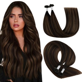 YoungSee Bondings Extensions Real Hair Brown Ombre Extensions Real Hair Bondings Dark Brown with Medium Brown Ombre 45 cm Remy Hair Extensions Bondings Hot Fusion U-Tip Hair Extensions 50 g #2/2/6