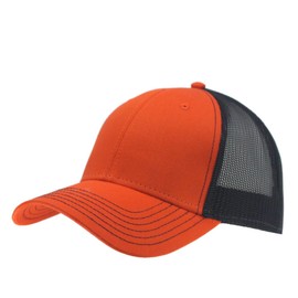 The Vintage Year Two Tone Cotton Twill Mesh Adjustable Trucker Baseball Cap (Orange/Orange/Black)