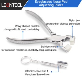 LEONTOOL Glasses Nose Pad Adjustment Pliers 6 Inch Eyeglass Frame Pliers Eyeglass Repair Assembly & Adjustment Tools Optical Optician Tool with Eyeglass Repair Screwdriver