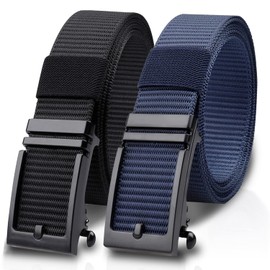 2 Piezas Cinturón Táctico Casual De Nylon Con Hebilla Deslizante Automática,Ajustable,Cinturón De Trabajo Casual De Negocios Para Hombre (Negro + Azul-02, Genérico)