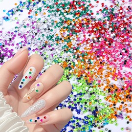 3600 Pcs Nail Gems, Colorful Nail Rhinestones, 2 mm 3D Flatback Mini Diamonds Glass Gems Shiny Crystals for Nails Art Design, Bedazzling Jewel Rhinestones Kit for Women, DIY Crafting and Decoration