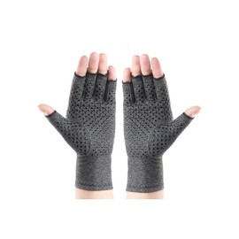 MAXCOPPER Anti-Slip Half-Finger Compression Arthritis Gloves 100% Copper-Infused, Antimicrobial, Eliminates Odors (Grey - Medium)