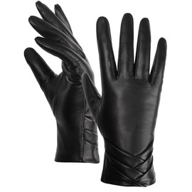 GSG SINCE 1998 Womens Genuine Leather Gloves with Faux Fur Lined Touchscreen Sheepskin Warm Winter Driving Gloves Black Medium