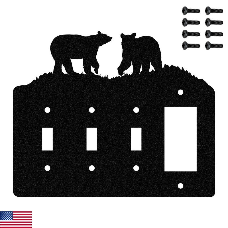 Bear Triple Toggle Light Switch & Single Gang (Rocker-GFCI) Wall