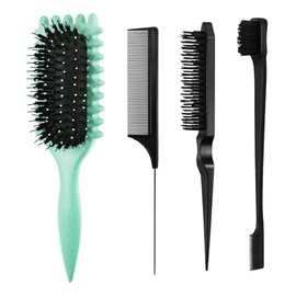 Hair Styling Set, 4-Piece Professional Brush and Comb Kit, Mint Green and Black