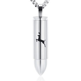 XSMZB Cremation Jewelry for Ashes Bullet Shape Pendant Urn Necklace Stainless Steel Keepsake Memorial Jewelry for Men Women(Silver)