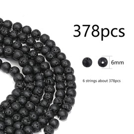 HERZONE Black Lava Beads 378 Pieces 6 mm Lucky Lava Stone Volcanic Stone Natural Stone Beads for Bracelets Jewellery with Hole (6 mm)