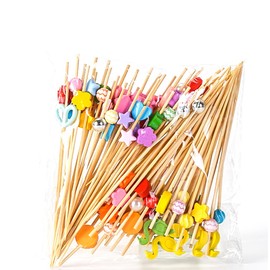 Pack of 100 Cocktail Sticks, Cocktail Sticks, Cocktail Decoration, Wooden Skewers, Toothpicks, Bamboo Cocktail Picks, Toothpicks with Cute Decoration for Party, Gift, Carnival, Birthday Party, black