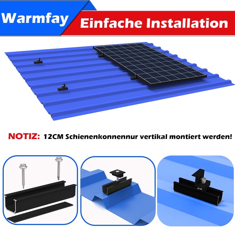 Warmfay Solar Panel Mount Mounting Set, Black 12 cm Aluminium