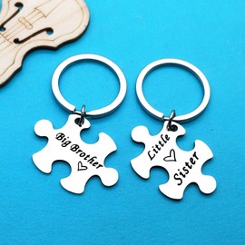 Brother & Sister Keychain Set - Matching Sibling Gifts for Christmas/Birthdays - Big Brother & Little Sister Keepsake Keychain Family Love Gift for Brother/Sister
