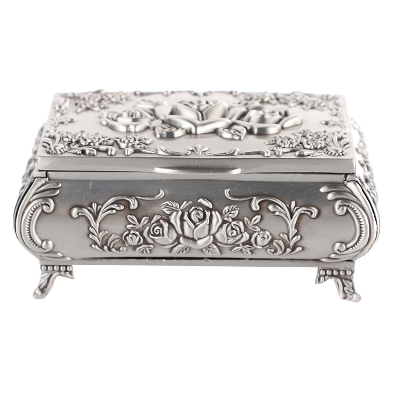 Retro Zinc Alloy Metal Stereoscopic Rose Carved Jewelry Box Ring