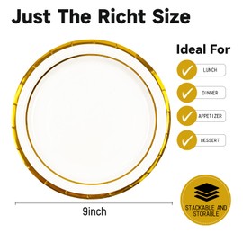 HiEnjoin 50 Stück Weiß Partyteller,23cm Goldfolie Einwegteller Pappteller für Geburtstag Einweg Dessertteller oder Jubiläen, Geburtstage, Hochzeitsfeiern