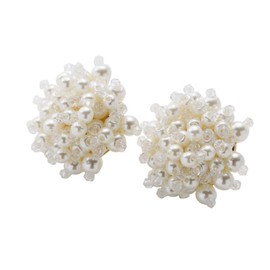 Cream Dot Earrings, Women's Popular, Hypoallergenic Metal, Nickel Free, 18k Coating, Pave Pearl, Beads, Studs, Large, Screw Type, Titanium Created Pearl