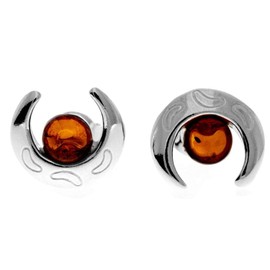 SilverAmber Jewellery UK - Genuine Cognac Baltic Amber set in 925 Sterling Silver Studs Classic Half Moon Earrings - GL1023C