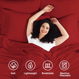 Empyrean California King Sheets Set - 110 GSM 6 Piece Bed Sheets for California King Size Bed, Soft Bedding Sheets & Pillowcases - Ruby Wine