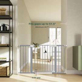 Cumbor 29.7"-51.5" Extra Wide Baby Gate for Stairs, Mom's Choice Awards Winner-Dog Gates for Doorways, Pressure Mounted Walk Through Pet Gate Indoor, Safety Auto-Close Child Gate for Kids, Gray
