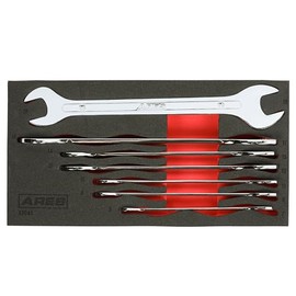 ARES 33041 - Juego de 7 llaves métricas ultrafinas de doble extremo abierto, tamaños 6-19 mm, construcción de acero al cromo vanadio con acabado chapado en cromo pulido de espejo, bandeja de almacenamiento de espuma EVA