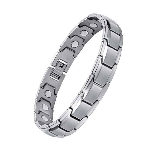 Feraco Mens Magnetic Bracelet Titanium Steel Magnet Therapy Bracelets with Sizing Tool, Silver