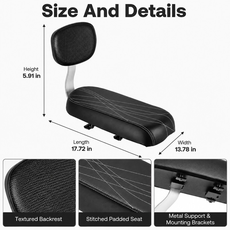 Rear Bicycle Child Seat with Backrest, Kids Bike Saddle for