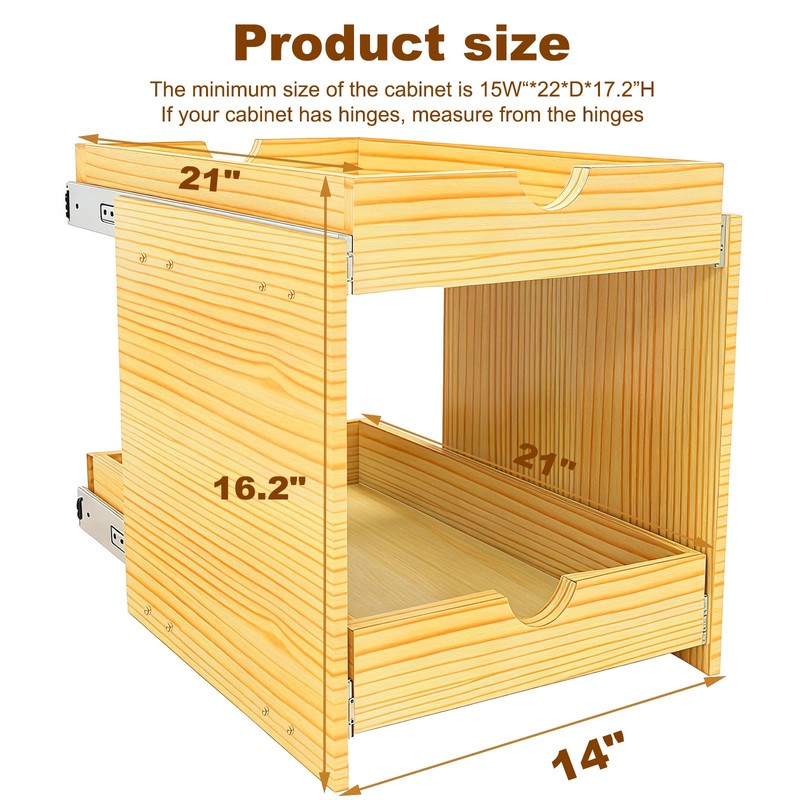 2 Tier Pull Out Cabinet Organizer 14''W×21''D×16.2''H Heavy Duty Slide