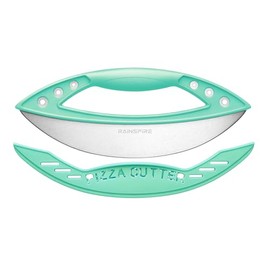 Rainspire 12" Pizza Cutter Rocker Blade Stainless Steel Pizza Rocker with Cover Sharp Blade Pizza Knife Dishwasher Safe Kitchen Gadgets Home Essentials, Mint Green