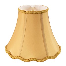 Saangseon Bell Lamp Shade, Scalloped Golden Fabric Lampshade Replacement, Softback, 7'' Top x 14'' Bottom x 10.5'' Slant Height x 10'' Vertical Height, Brass Spider