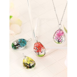 Junkin 36 Pcs Dried Flower Pendant Transparent Lacework Resin Beads for Necklace Dried Flower Drop Pendants Making Kit