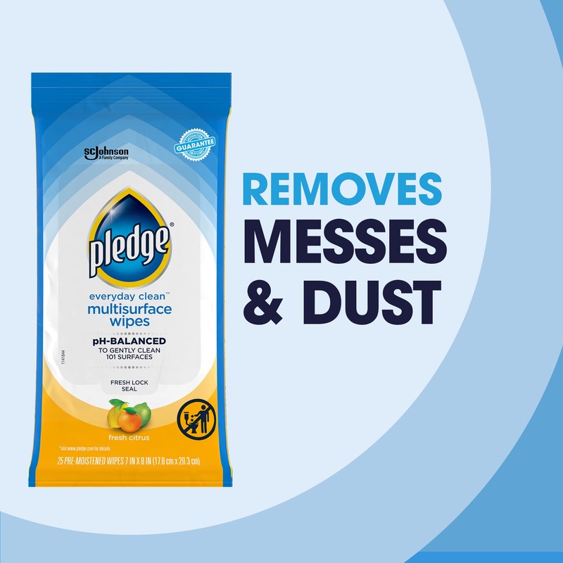 Pledge Multisurface Cleaning Wipes, pH Balanced, Fresh Citrus, 25 Count