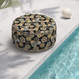 TWLEAR Indoor/Outdoor Inflatable Ottoman, All Weather Ottoman Pouf D31 x H14 inch, Round Foot Rest Ottomans, Portable Footstool for Patio, Garden, Porch, Home,Black Yellow Crosby
