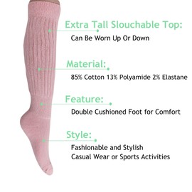 AWS/American Made Slouchy Scrunch Cotton Slouch Socks for Women Shoe Size 5 to 10 (Pink, 3 Pairs)