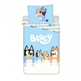 Jerry Fabrics Bluey Family Bed Linen Set - Reversible Duvet Cover 140 x 200 cm and Pillowcase 70 x 90 cm - Multicoloured - 100% Cotton
