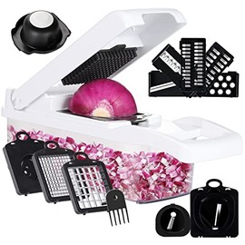 KEOUKE Vegetable Chopper Mandoline Slicer, 16 in 1 Onion Chopper Veggie Chopper Food Chopper Dicer Cutter , Spiralizer, Kitchen Gadgets with Container