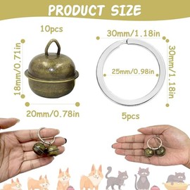 CVNRCLP 5-Pack Loud Dog & Cat Collar Bells - Brass Metal Pet Tracker Bells with Split Ring, Vintage Anti-Lost Training Pendants for Dog Necklaces and Potty Training - Decorative Pet Accessories