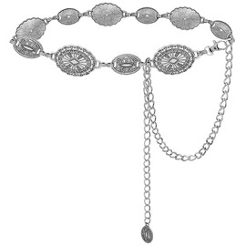 DTWAWA Western Cowgirl Chain Belts for Women Waist Links Adjustable Metal Boho Concho Belt for Dresses Jeans - Silver