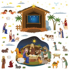 BBTO 65 Pcs Christmas Nativity Bulletin Board Decorations Set Religious Nativity Scene Christian Classroom Cutouts for Xmas Party Wall Decor(Small)
