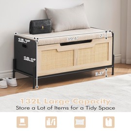 GAOMON Rattan Storage Bench with 2 Safety Hinges, Storage Chest, Toy Box, Entryway Storage Bench Supports 260 lb, Toy Chest Organizer, Easy Assembly,Oak & Black