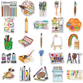 50Pcs Art Painting Stickers, Paint Palette, Brushes, Pigment & Decals for Laptop, Water Bottles, Skateboard, Luggage, Computer, Toy, Phone - Gifts for Kids, Girls, Teens