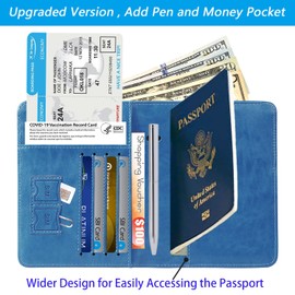 Funda para pasaporte con bloqueo RFID, funda de piel para tarjetas de viaje internacional, accesorios de viaje para mujeres y hombres, organizador de documentos de día festivo, azul,, Actualizado