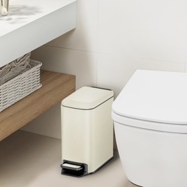 Cesun Small Bathroom Trash Can with Lid Soft Close, Step Pedal, 6 Liter / 1.6 Gallon Stainless Steel Garbage Can with Removable Inner Bucket, Anti-Fingerprint Finish (Creamy White)