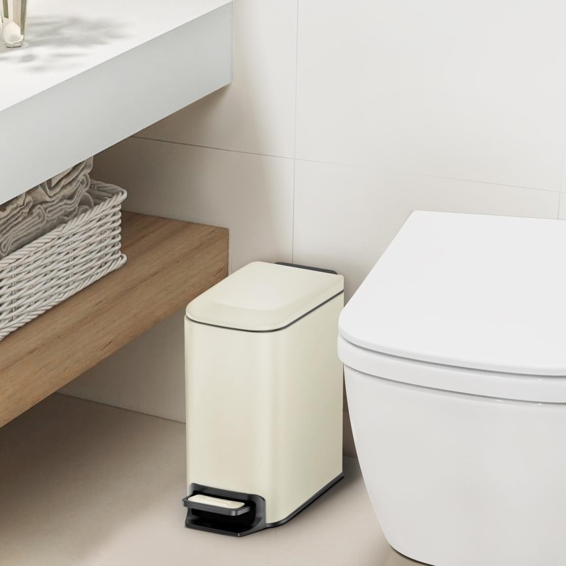 Cesun Small Bathroom Trash Can with Lid Soft Close, Step