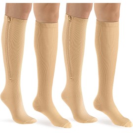 Zipper Compression Socks Women & Men - 2Pairs Calf Knee High 15-20mmHg closed Toe Compression Stocking suit for Walking,Running