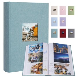 1DOT2 Photo Album 4x6 420 Photos with Writing Space, 4x6 Photo Album Linen Cover with Memo Slip-in Pockets, 420 Photos 4x6 Pictures Album Book for Wedding Kids Travel Family Baby (Cyan Blue)