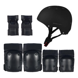 7pzs Kit De Proteccion Casco Codo Mano Patinaje Rodilla Niño Color Negro-M