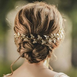 Yean Bridal Hair Vine Gold Wedding Hair Piece Pearl Hair Accessories for Women and Girls