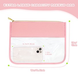 LOKFAR Nylon Makeup Bag DIY Chenille Letter Clear Travel Zipper Pouch, Preppy Makeup Bag Clear Cosmetic Bag, Water-proof Makeup Travel Pouch Snack Bags for Women Girls (Pink)