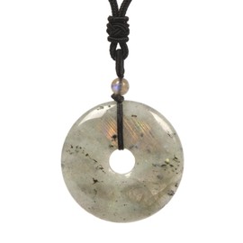 Justinstones Peace Donut Healing Crystal 40mm Colgante de piedra circular en forma de moneda, collar de cordón trenzado ajustable de 28 pulgadas con cadena, Piedra, Ágata