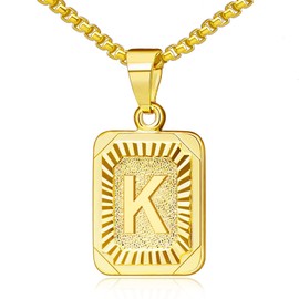 OIDEA Necklace with Letter A-Z, Silver Gold, Charm, for Men/Women, A-Z Letter Pendant, Rectangle Dog Tag Chain, Stainless Steel Wheat Chain, Jewellery Gift for Men and Women, Stainless Steel