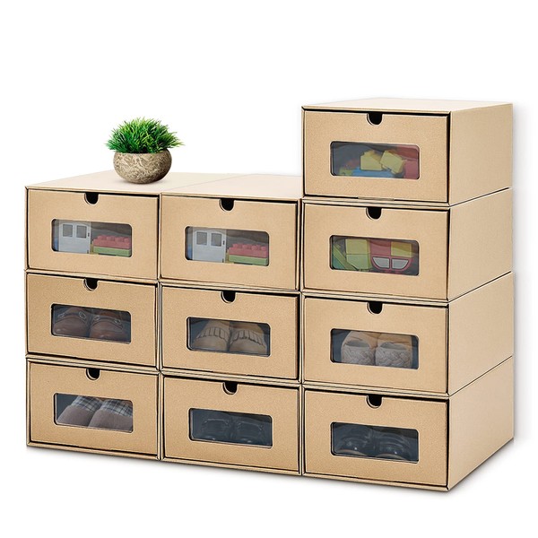 10PCS Cardboard Shoe Box Stackable Storage Box Visual Multi-Purpose Storage Box for Home Office Organization and Storage