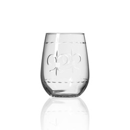 Rolf Glass Fleur De Lis Stemless Wine Tumbler 17 ounce - Stemless Wine Glasses - Lead-Free Glass - Etched Tumbler Glasses - Proudly Made in the USA (Set of 4)